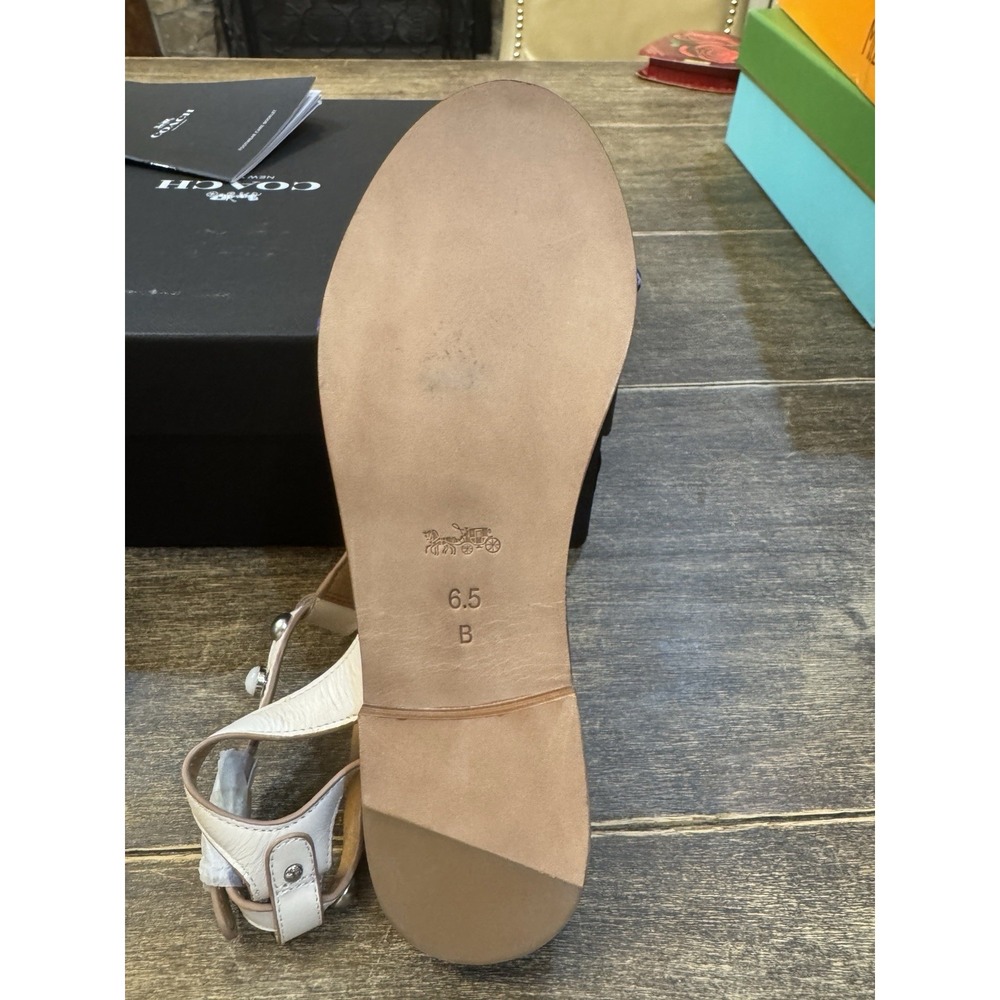 COACH‎ Sadie New Semi Matte Flat Sandals Womens Size 6.5 Chalk Beaded Stud - Picture 8 of 12